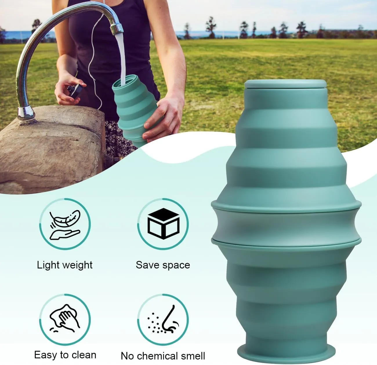 Opard Collapsible Water Bottles BPA Free Leak Proof Foldable Silicone Bottle with Anti-Collapse Ring for Travel Camping Hiking Running Sport