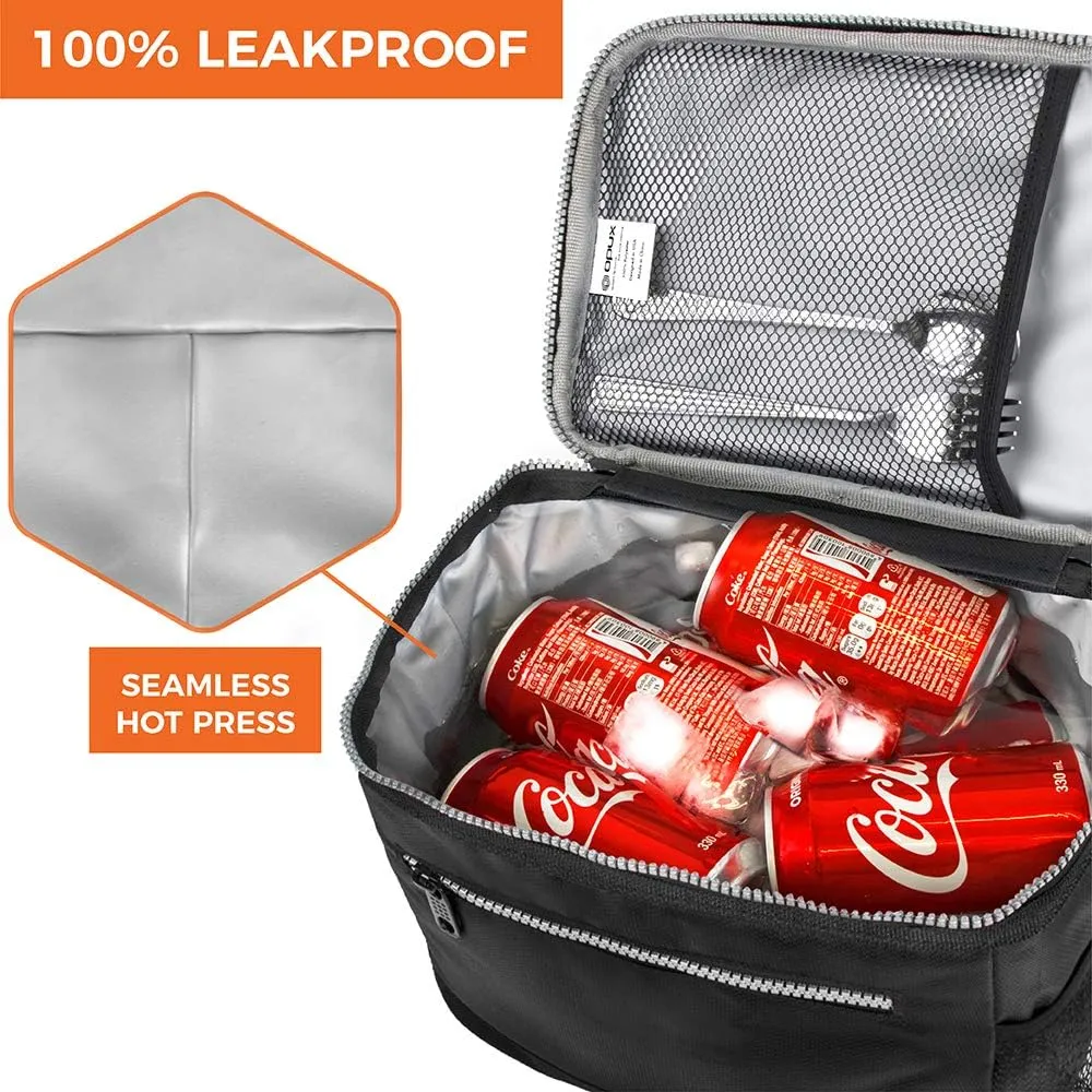 opux Insulated Lunch Box Men Women, Lunch Bag for Work School, Leakproof Soft Cooler Tote Adult, Large Lunch Pail Kids Boys Girls, Picnic Beach Food Bag with Shoulder Strap, Black