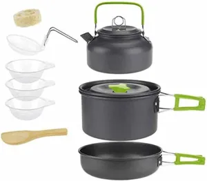 Outdoor Camping Cooking Set Pan Pot Bowl Kettle Foldable Cookware Kit Aluminum Travel Picnic Hiking Tableware Tools(Color:E)