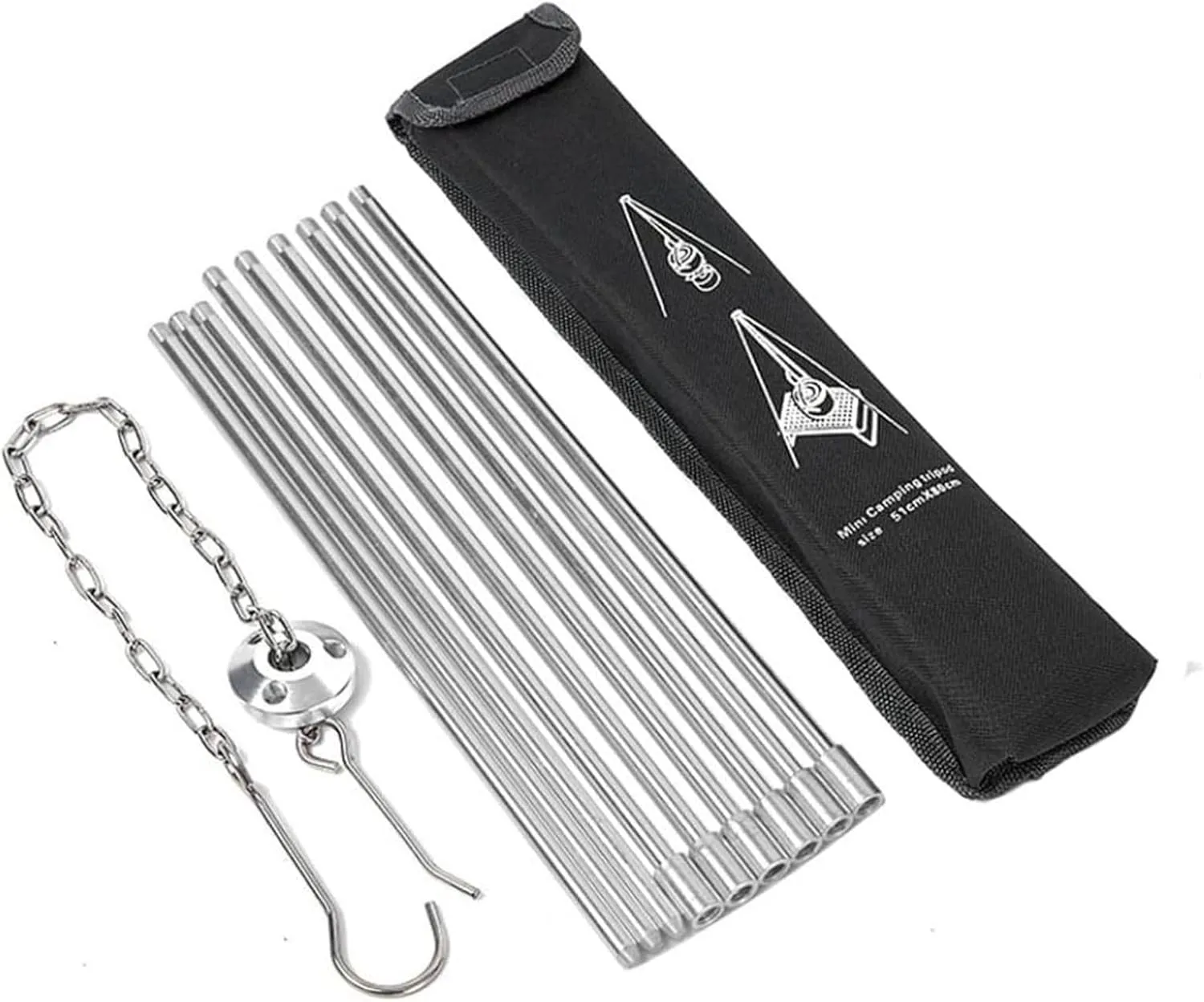 Outdoor Camping Tripod, Adjustable Foldable Hanging Portable Tripod, Campfire Cooking Dutch Oven Tripod, Aluminium Alloy Stove Tripod for Dutch Ovens, Coffee Pots, Tea Pots