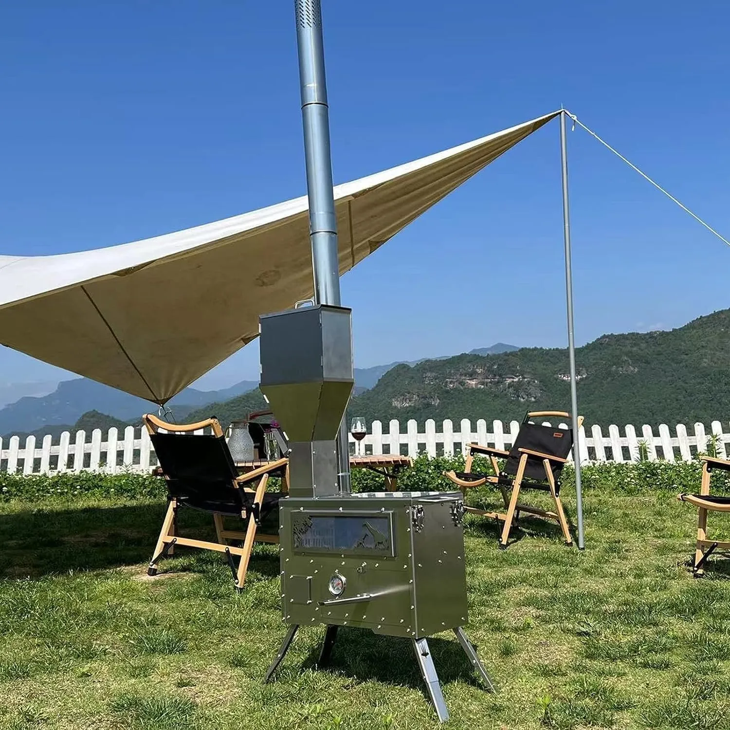 Outdoor cooker, Stainless Steel Wood Burning Stove, Folding & Lightweight Hot Tent Stove, for Cooking Backpacking Hiking Traveling