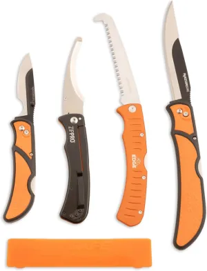 OUTDOOR EDGE RazorGuide Pak with Zip Pro & 12 Extra Blades | Hunting Knife Set Features Two Replaceable Blade Hunting Knives, Bone Saw, and Zip Pro Gutting Blade (Black Guide Pack Pro)