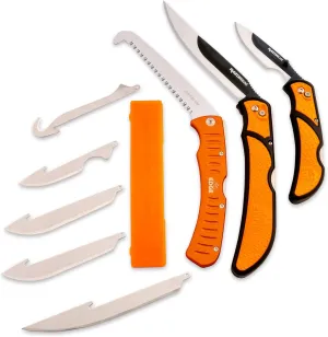 OUTDOOR EDGE RazorGuide Roll Pak | Hunting Knife Set Features Two Replaceable Blade Hunting Knives, Bone Saw, all Stored Securely in a Compact Roll Pack (Black Roll Pack)
