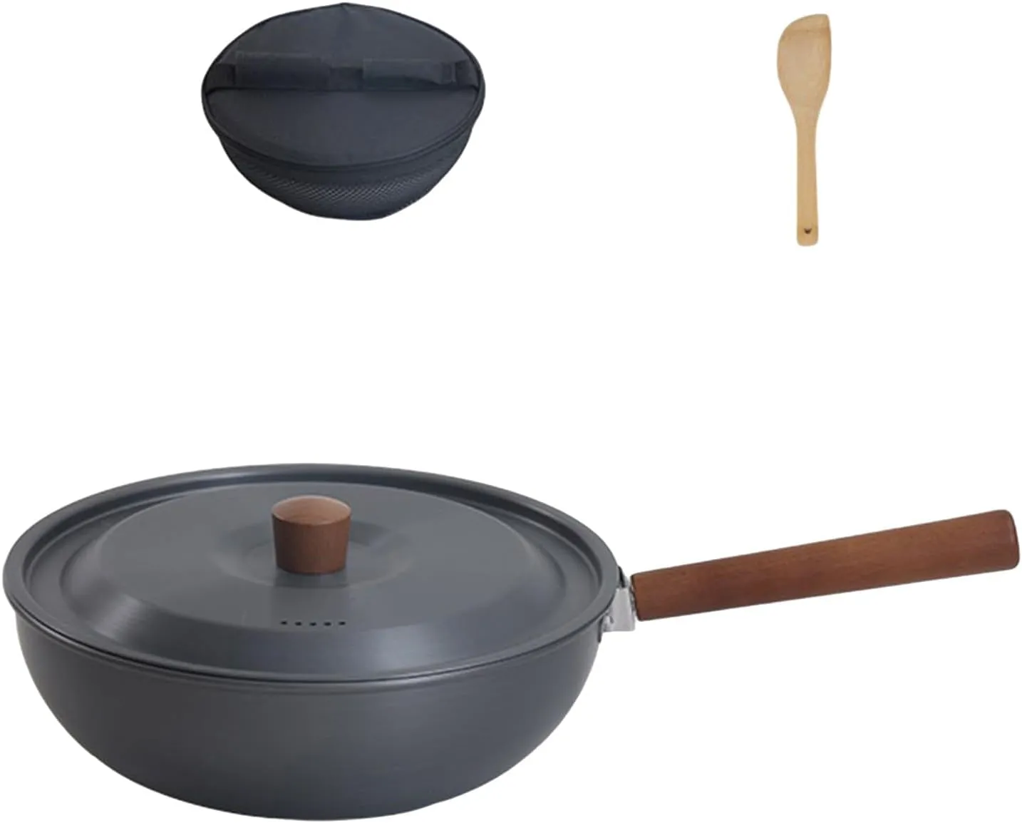 Outdoor Frying Pan With Wood Handle Portable Wok Nonstick Frying Pan Outdoor Tableware Portable Camping Picnics Pots