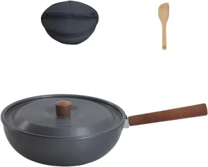 Outdoor Frying Pan With Wood Handle Portable Wok Nonstick Frying Pan Outdoor Tableware Portable Camping Picnics Pots