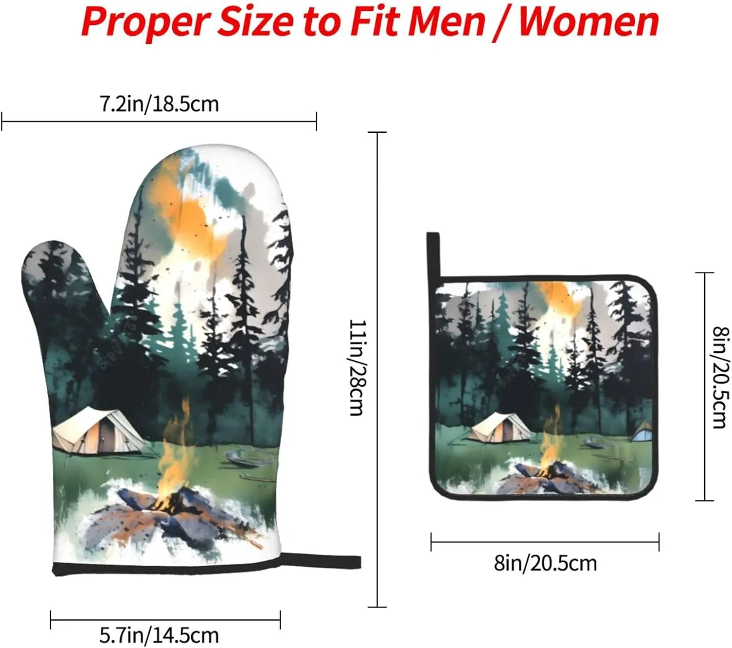 Oven Mitts and Pot Holders 3 pcs Set Oven Glove for Cooking Wilderness Nature Camping Oven Mitt Heat Resistant Kitchen Oven Gloves and Hot Pads Non-Slip Cooking Gloves for Baking Kitchen Hot Pads