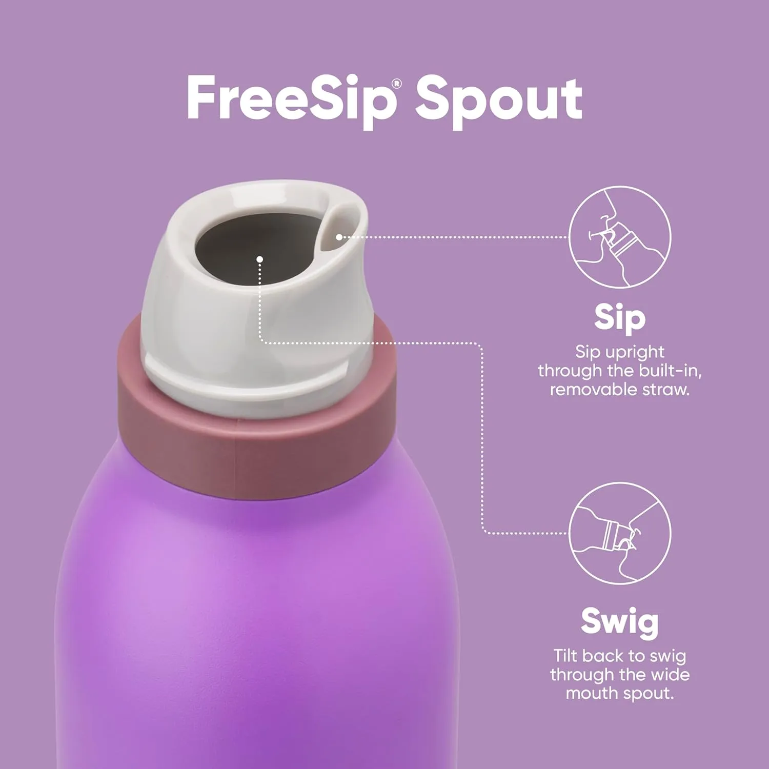 Owala FreeSip Twist Insulated Stainless Steel Water Bottle with Straw for Sports and Travel, BPA-Free, 18-oz, Purple (California Grapevine)