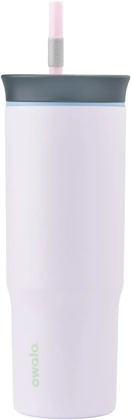 Owala Stainless Steel Triple Layer Insulated Travel Tumbler with Spill Resistant Lid and Straw, BPA Free, 24 oz, Grey/Purple (Bunny Hop)
