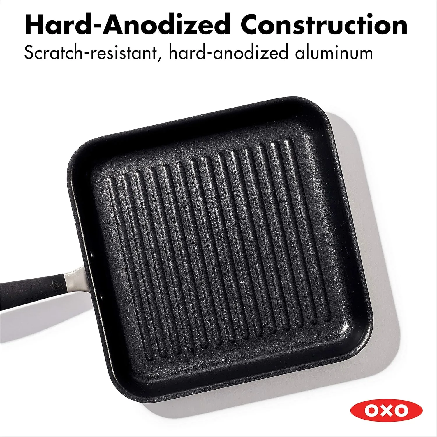 OXO Good Grips 11” Square Grill Pan, 3-Layered German Engineered Nonstick Coating, Stainless Steel Handle with Nonslip Silicone, Black