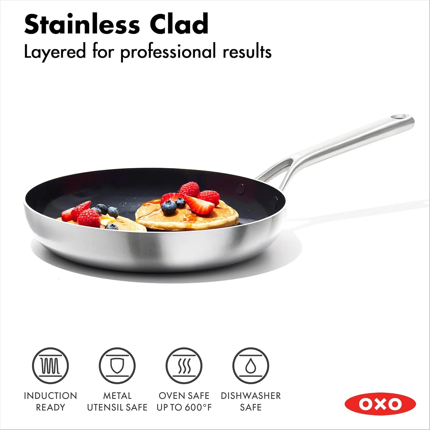 OXO Mira Tri-Ply Stainless Steel PFAS-Free Nonstick, 8" and 10" Frying Pan Skillet Set, Induction, Multi Clad, Dishwasher and Metal Utensil Safe