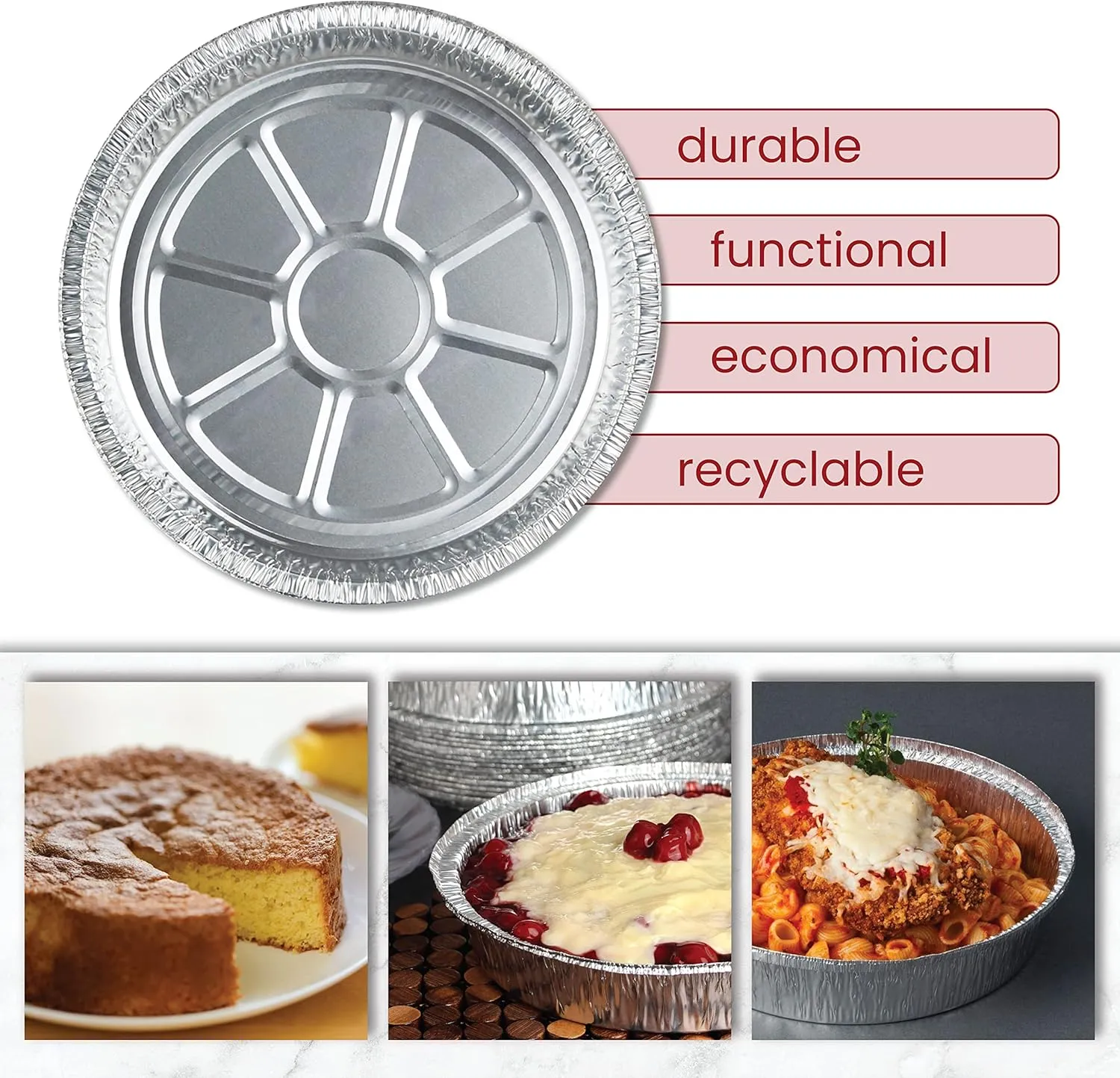 PARTY BARGAINS 9-Inch Round Heavy Duty Disposable Aluminum Pans - 40 Pack (Set with Plastic Lids) - For Baking, Roasting, BBQ, Perfect for Kitchen, Takeout Food, Catering, Picnic, Camping (Max 240°C)