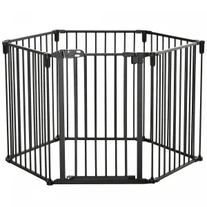 Pawhut Dog Playpen Diy Adjustable, Puppy Play Pen Dog Fences Indoor With Automatically Close Lock, P|Pawhut Barriere De Securite Pour Animaux Domestiques, Parc A 6 Panneaux, Cheminee, Arbre De Noel, Cl