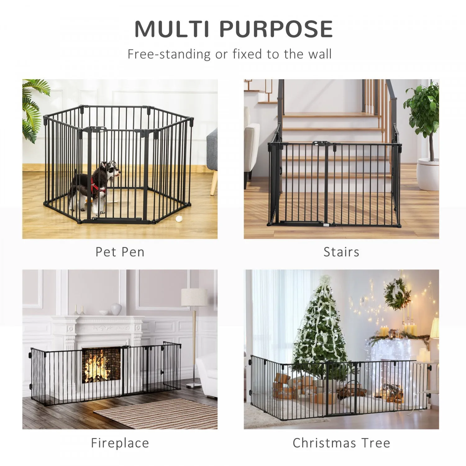 Pawhut Dog Playpen Diy Adjustable, Puppy Play Pen Dog Fences Indoor With Automatically Close Lock, P|Pawhut Barriere De Securite Pour Animaux Domestiques, Parc A 6 Panneaux, Cheminee, Arbre De Noel, Cl