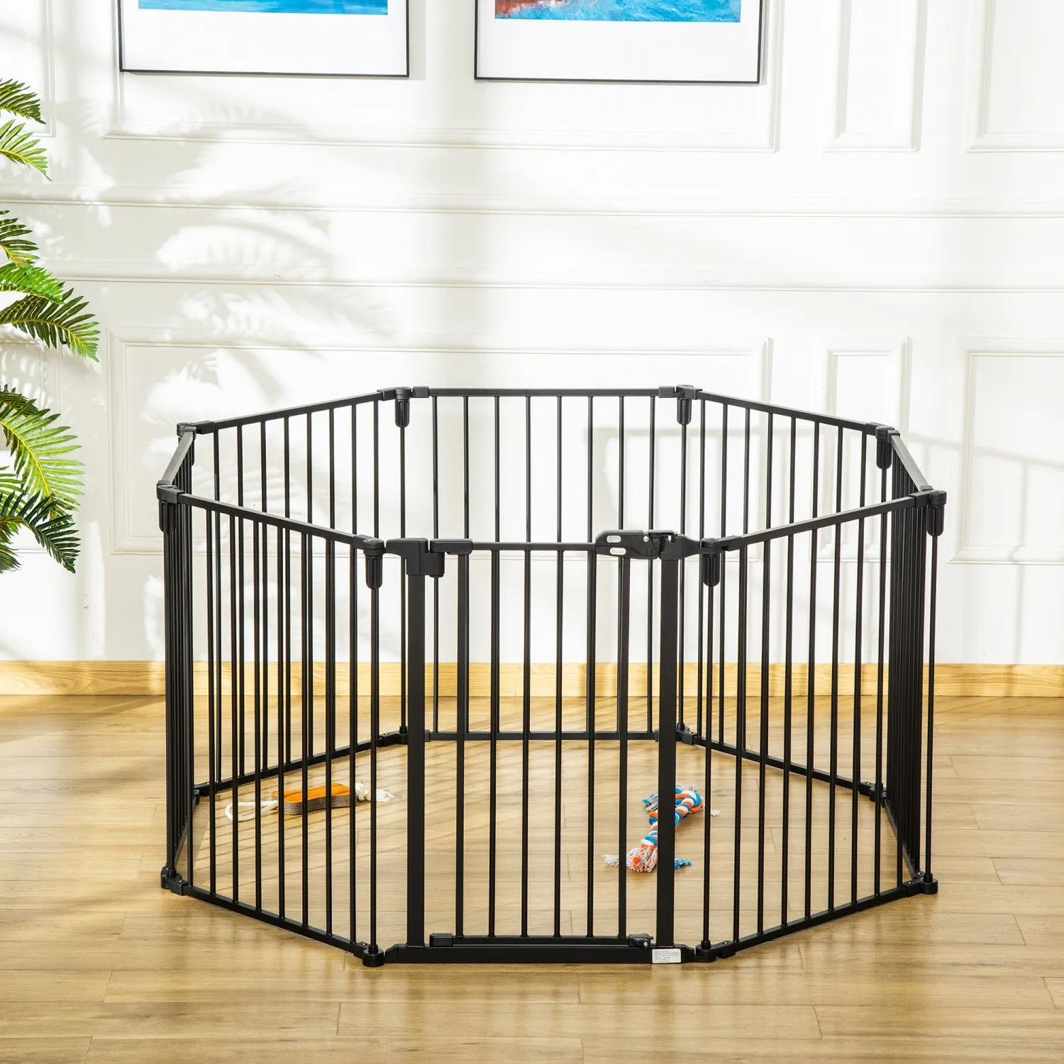 Pawhut Pet Safety Gate 8-panel Playpen Fireplace Christmas Tree Steel Fence Stair Barrier Room Divid|Pawhut Barriere De Securite Pour Animaux Pliable Extensible Modulable 8 Panneaux Avec Porte 190"l X