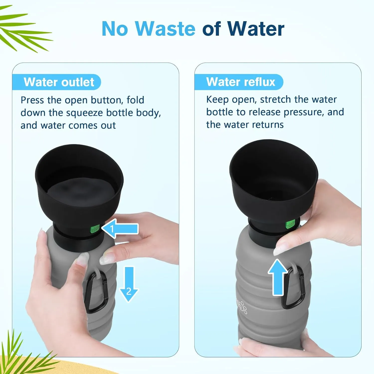Pecute Dog Water Bottle Portable & Retractable,17oz-29oz Dog Water Bottle with Folding Bowl, 5 Levels Capacity in 1, Carabiner Clip, 100% Food Grade Silicone, Ideal for Outdoor Walking,Hiking,Travel