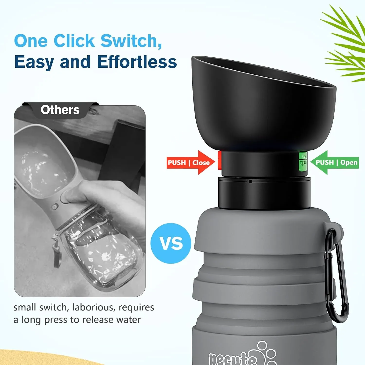 Pecute Dog Water Bottle Portable & Retractable,17oz-29oz Dog Water Bottle with Folding Bowl, 5 Levels Capacity in 1, Carabiner Clip, 100% Food Grade Silicone, Ideal for Outdoor Walking,Hiking,Travel