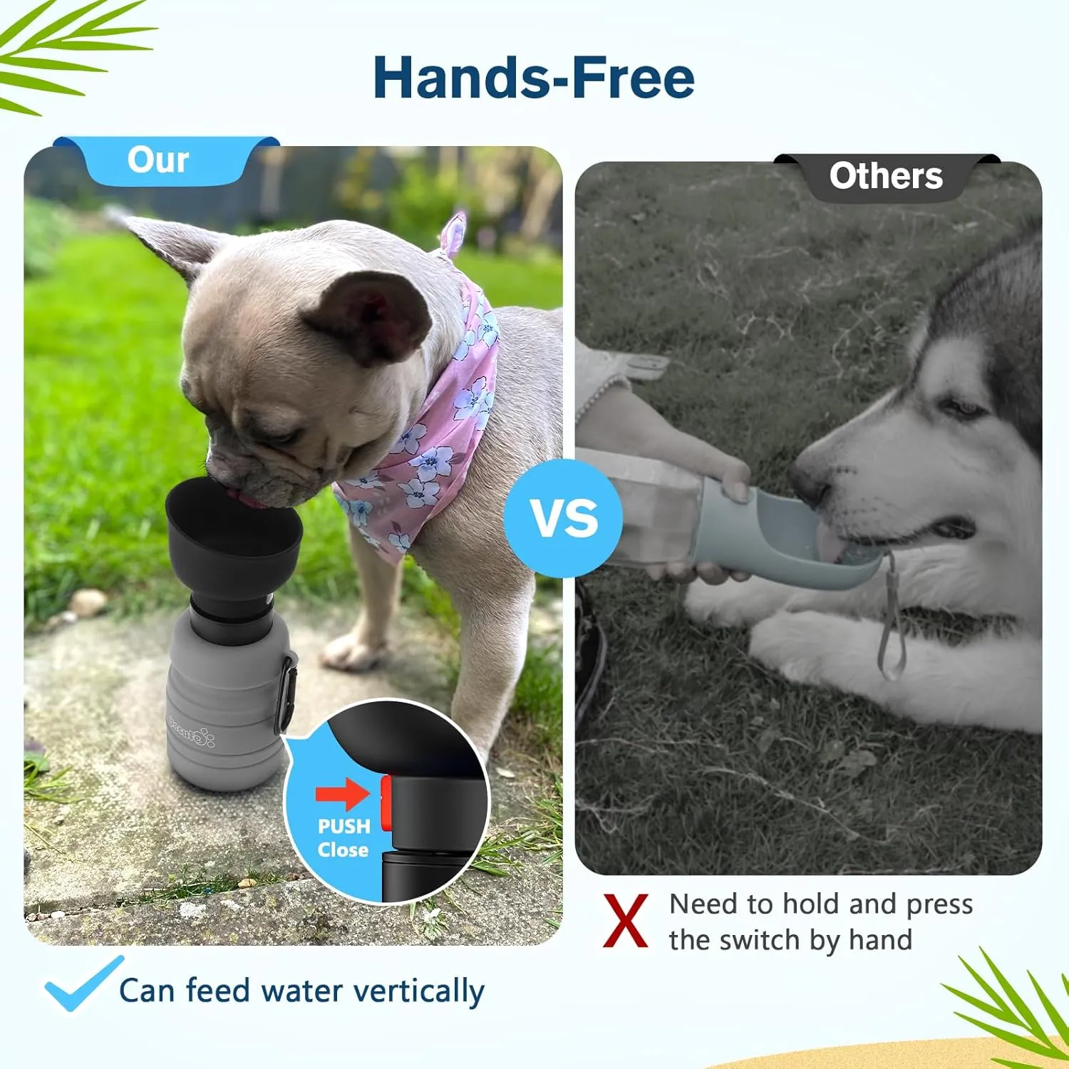 Pecute Dog Water Bottle Portable & Retractable,17oz-29oz Dog Water Bottle with Folding Bowl, 5 Levels Capacity in 1, Carabiner Clip, 100% Food Grade Silicone, Ideal for Outdoor Walking,Hiking,Travel