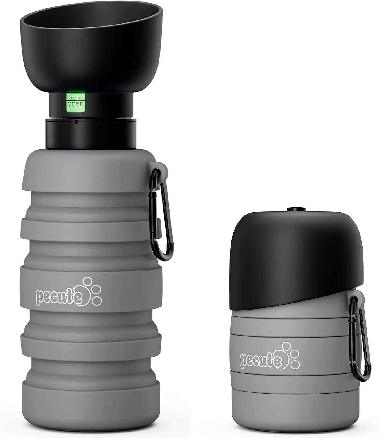 Pecute Dog Water Bottle Portable & Retractable,17oz-29oz Dog Water Bottle with Folding Bowl, 5 Levels Capacity in 1, Carabiner Clip, 100% Food Grade Silicone, Ideal for Outdoor Walking,Hiking,Travel