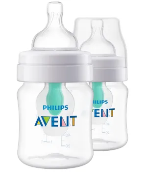 Philips Avent Anti-Colic Baby Bottle with AirFree Vent, 4oz, with Flow 1 Nipples, 0m , 2pk, Clear, SCY701/92