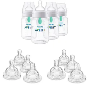 Philips AVENT Anti-Colic Baby Bottles with AirFree Vent (9oz, 4pk)   Anti-Colic Flow 3 & 4 Nipples (4pk each)