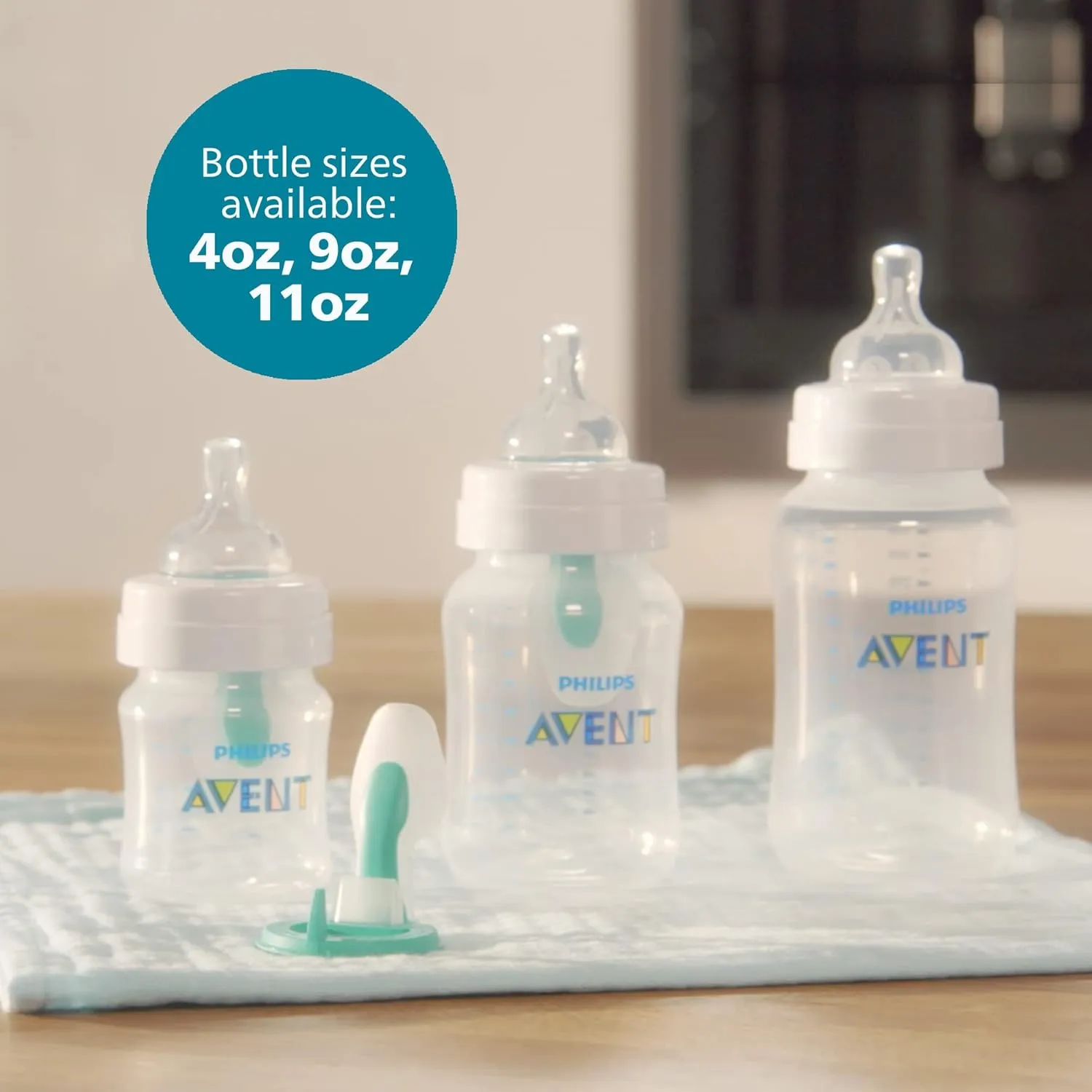 Philips Avent Anti-Colic Bottle with AirFree Vent, 4oz, with Flow 1 Nipples, 0m , 4pk, Clear, SCY701/04