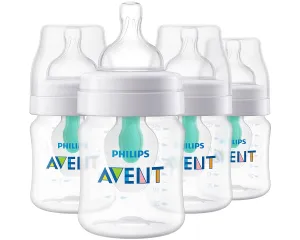 Philips Avent Anti-Colic Bottle with AirFree Vent, 4oz, with Flow 1 Nipples, 0m , 4pk, Clear, SCY701/04
