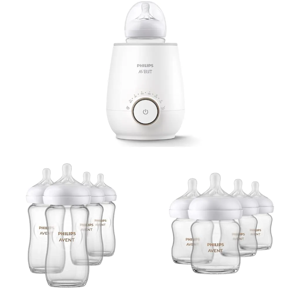 Philips AVENT Fast Baby Bottle Warmer Bundle with Glass Natural Baby Bottles