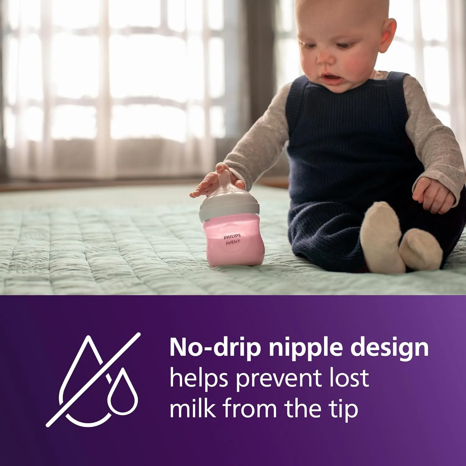 Philips Avent Natural Baby Bottles with Natural Response Nipples (Slow Flow, Flow 2), 4oz, Pink, 4-Pack, SCY900/14