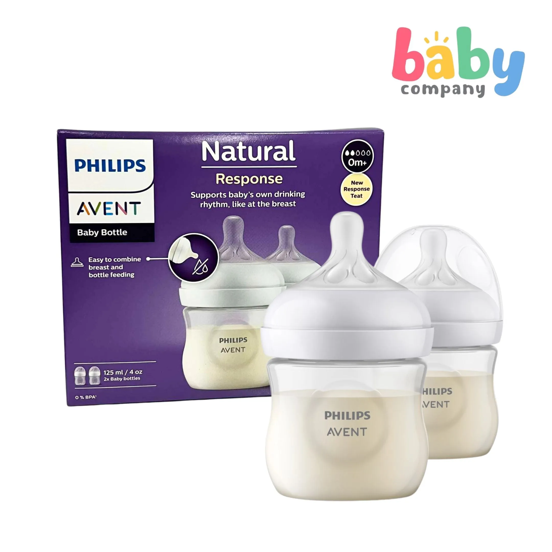 Philips Avent Natural Response Baby Bottle 0m  - 4oz/125ml, Pack of 2