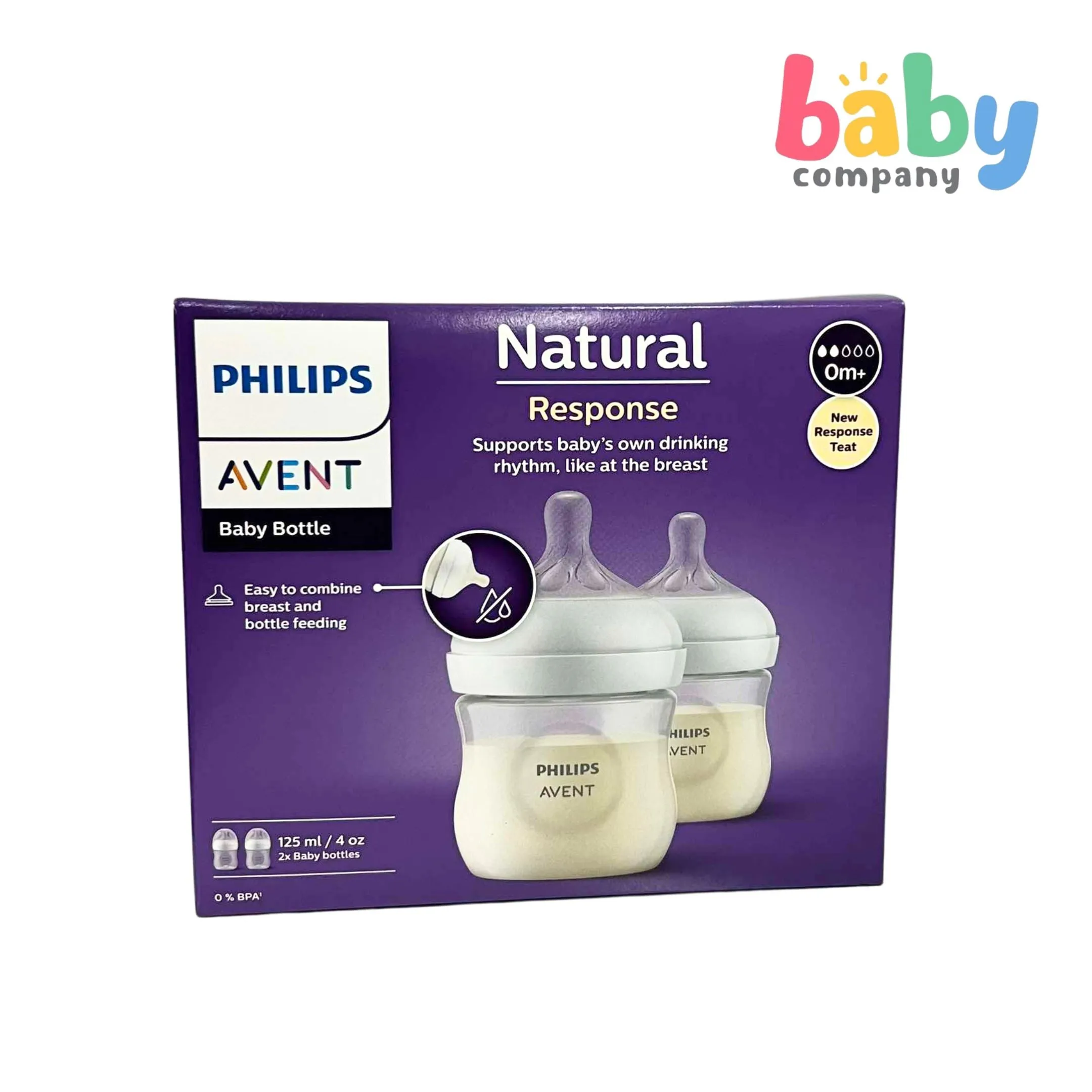 Philips Avent Natural Response Baby Bottle 0m  - 4oz/125ml, Pack of 2