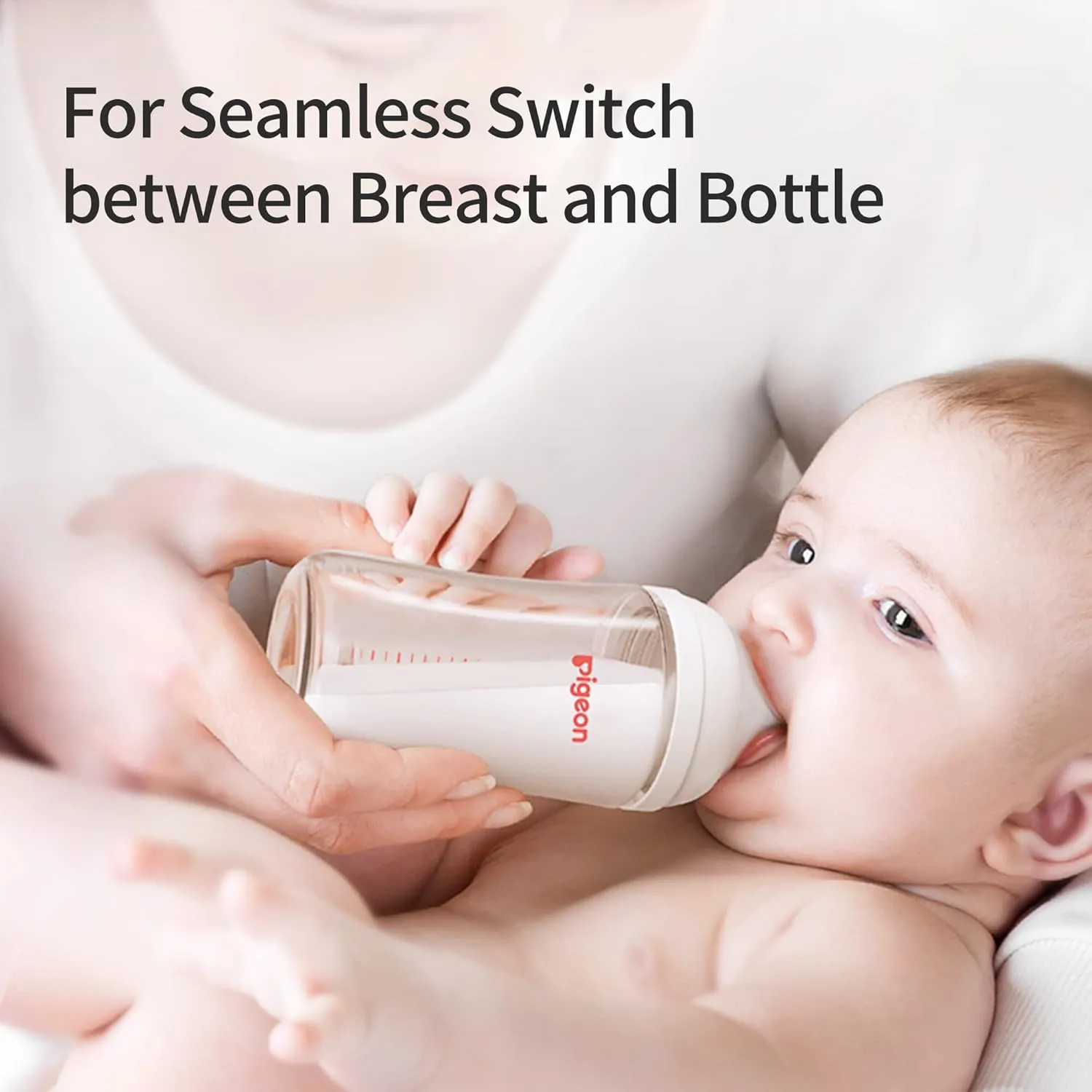Pigeon Silicone Nipple (M) with Latch-On Line, Natural Feel, 3  Months, 4 Counts