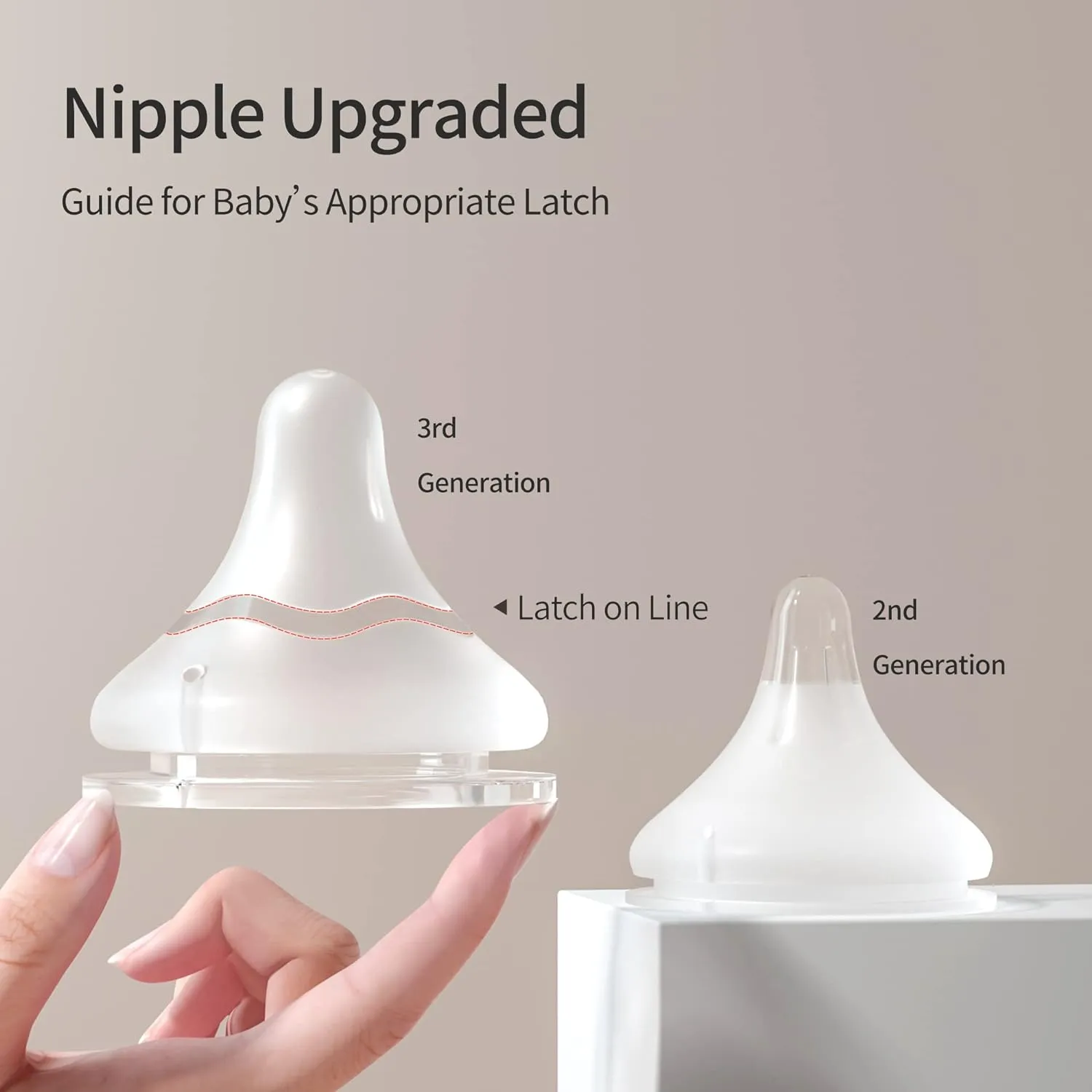 Pigeon Silicone Nipple (M) with Latch-On Line, Natural Feel, 3  Months, 4 Counts