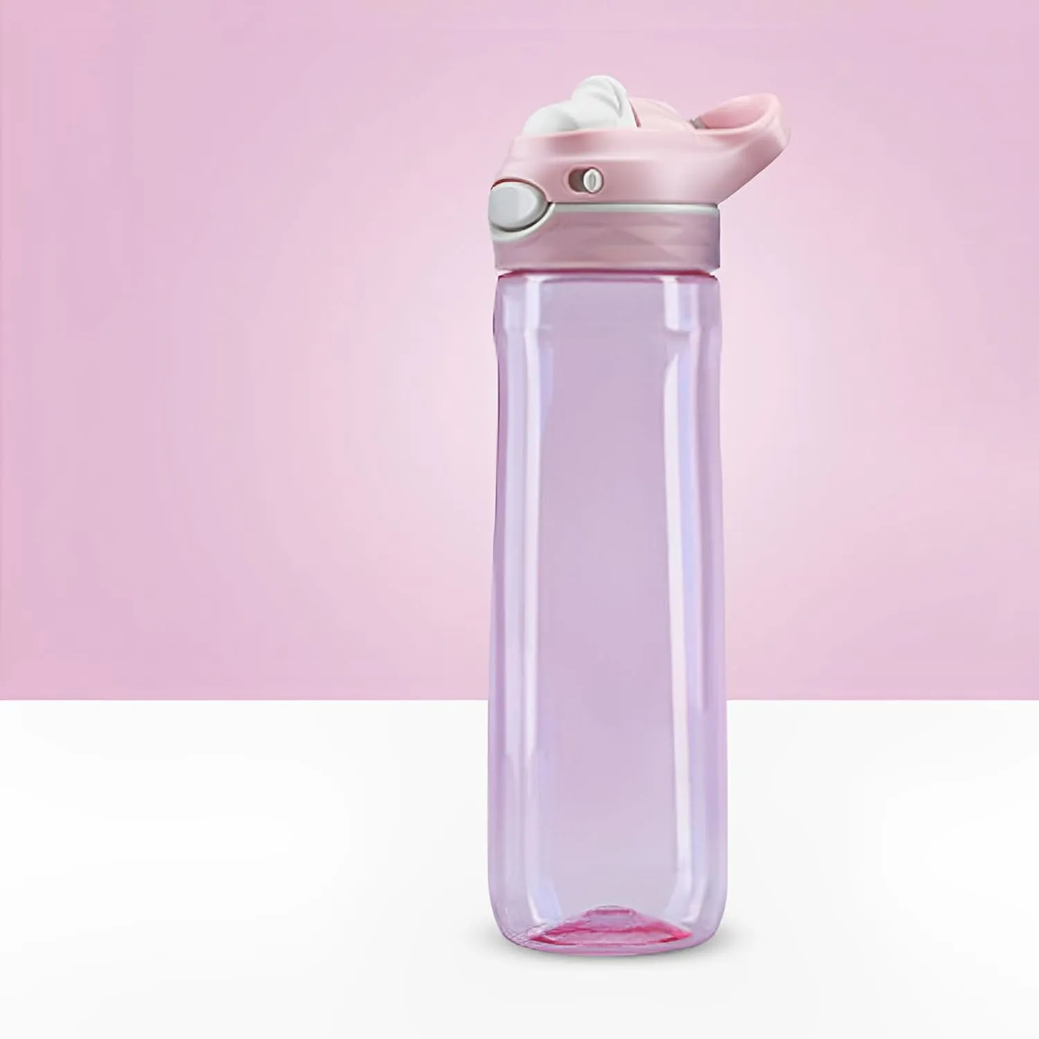 Pink Water Bottle No Straw, BPA FREE TRITAN, Lock Button Has Handle Clear Bottles, Wide Mouth Easy Clean for Women Office Travel Yoga, 24oz (750ml)