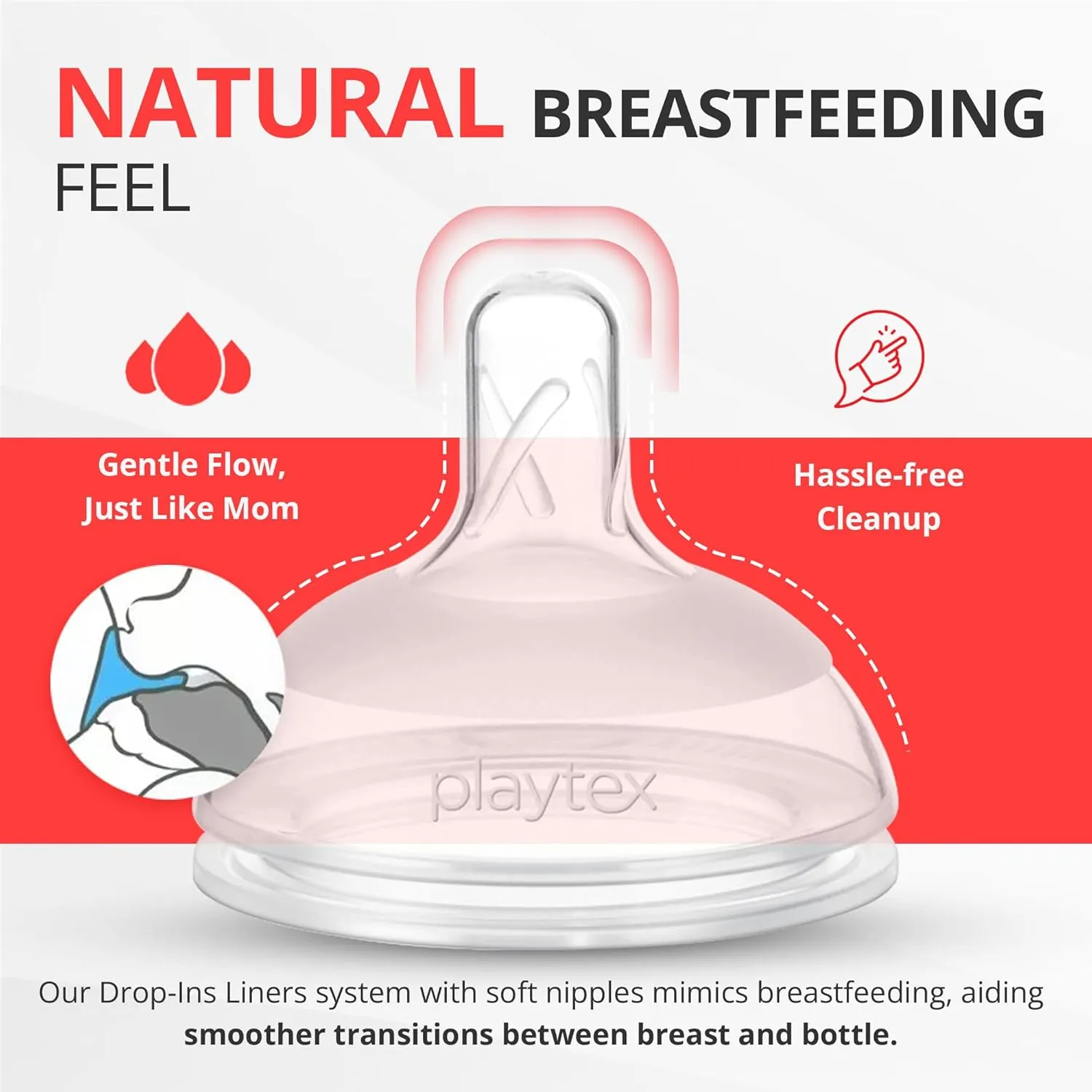 Playtex Baby Nurser Anti-Colic Baby Bottles – Closer to Breastfeeding with Drop-Ins® Liners, 8 oz Bottles, 3-Pack