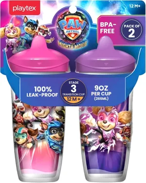 Playtex Baby Sipsters Stage 3 PAW Patrol Spout Cups, Spill-Proof, Leak-Proof, Break-Proof - Pink & Purple, 9 Oz, 2 Count