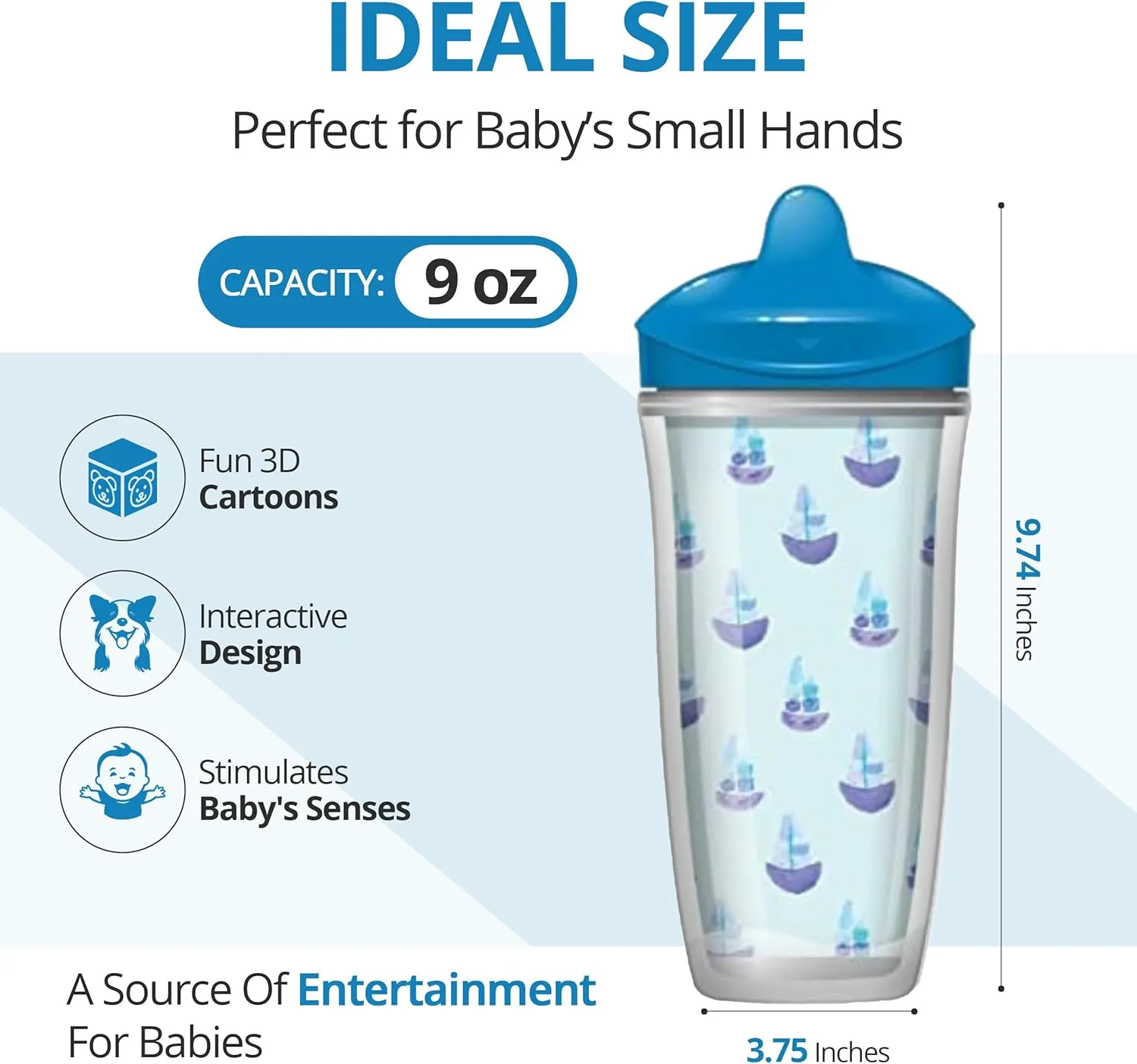 Playtex Baby Sipsters Stage 3 Spill-Proof, Leak-Proof, Break-Proof Spout Cup for Boys - Blue, Limited Edition, 9 Oz, 2 Count
