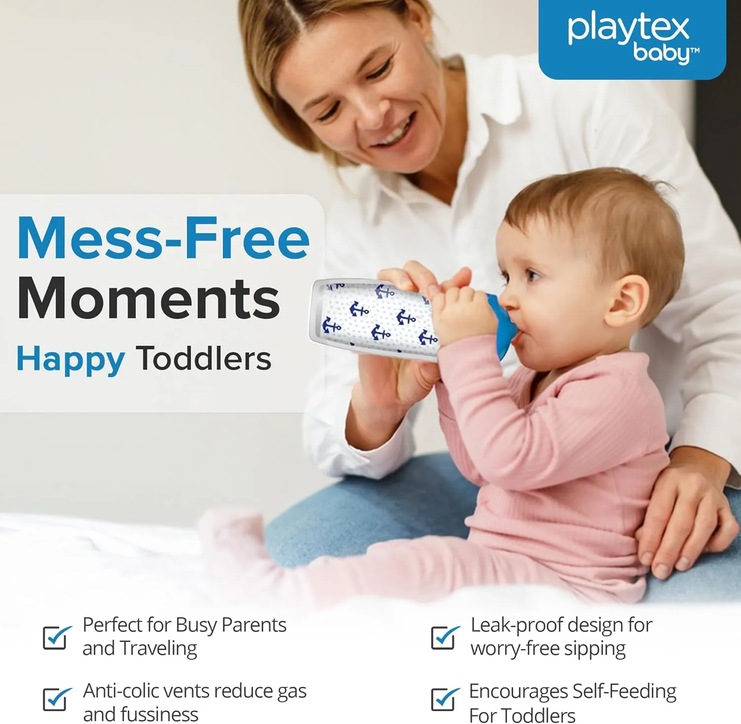 Playtex Baby Sipsters Stage 3 Spill-Proof, Leak-Proof, Break-Proof Spout Cup for Boys - Blue, Limited Edition, 9 Oz, 2 Count