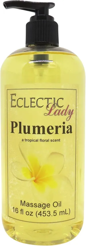 Plumeria Massage Oil, 16 oz, With Sweet Almond Oil and Jojoba Oil, Preservative Free, Perfect for Aromatherapy and Relaxation