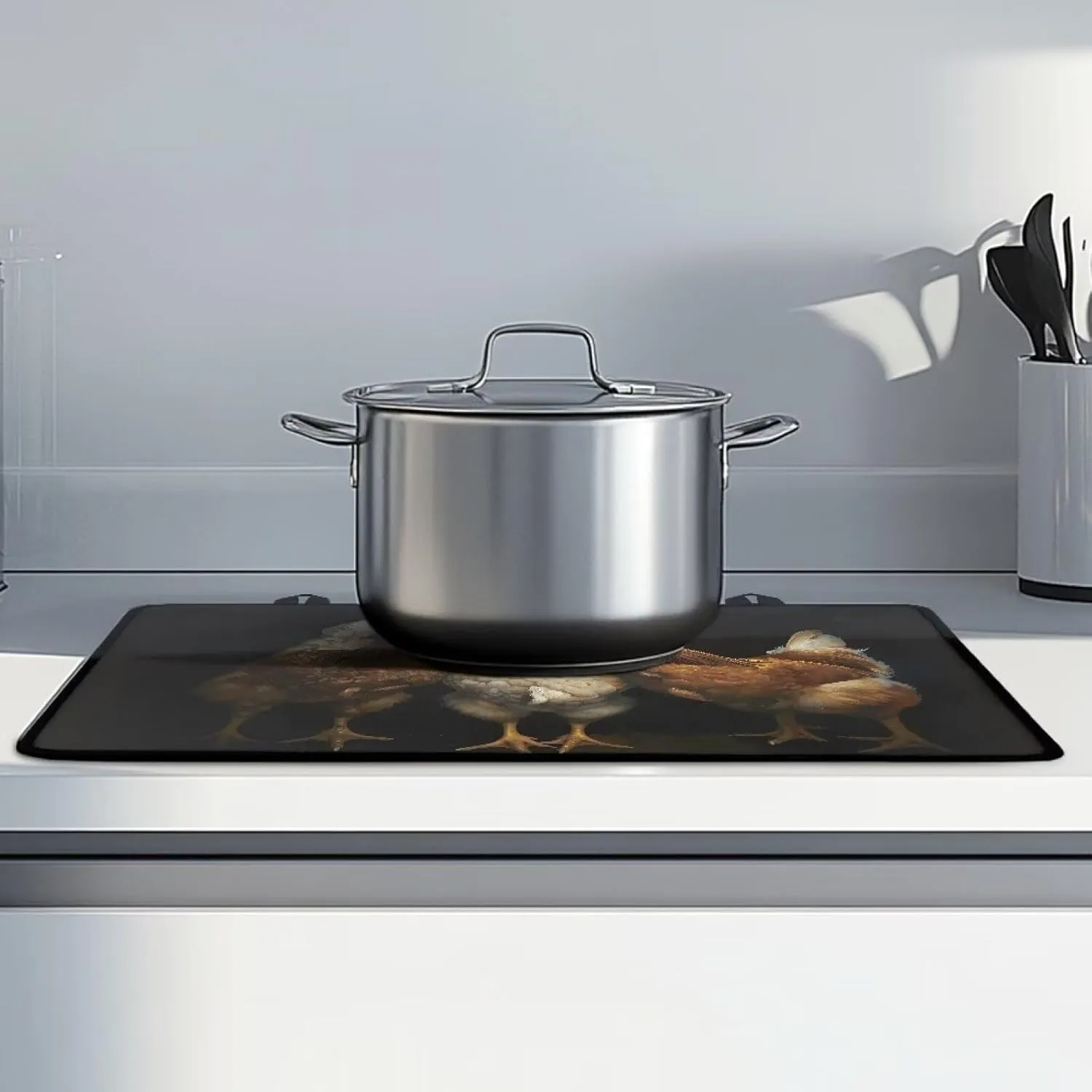 Poceacles Glass Top Stove Cover for Electric Stove, Foldable Cooktop Protector Multipurpose Mat Washer Dryer Top Protector Kitchen Decor Accessories, Funny Rooster Black
