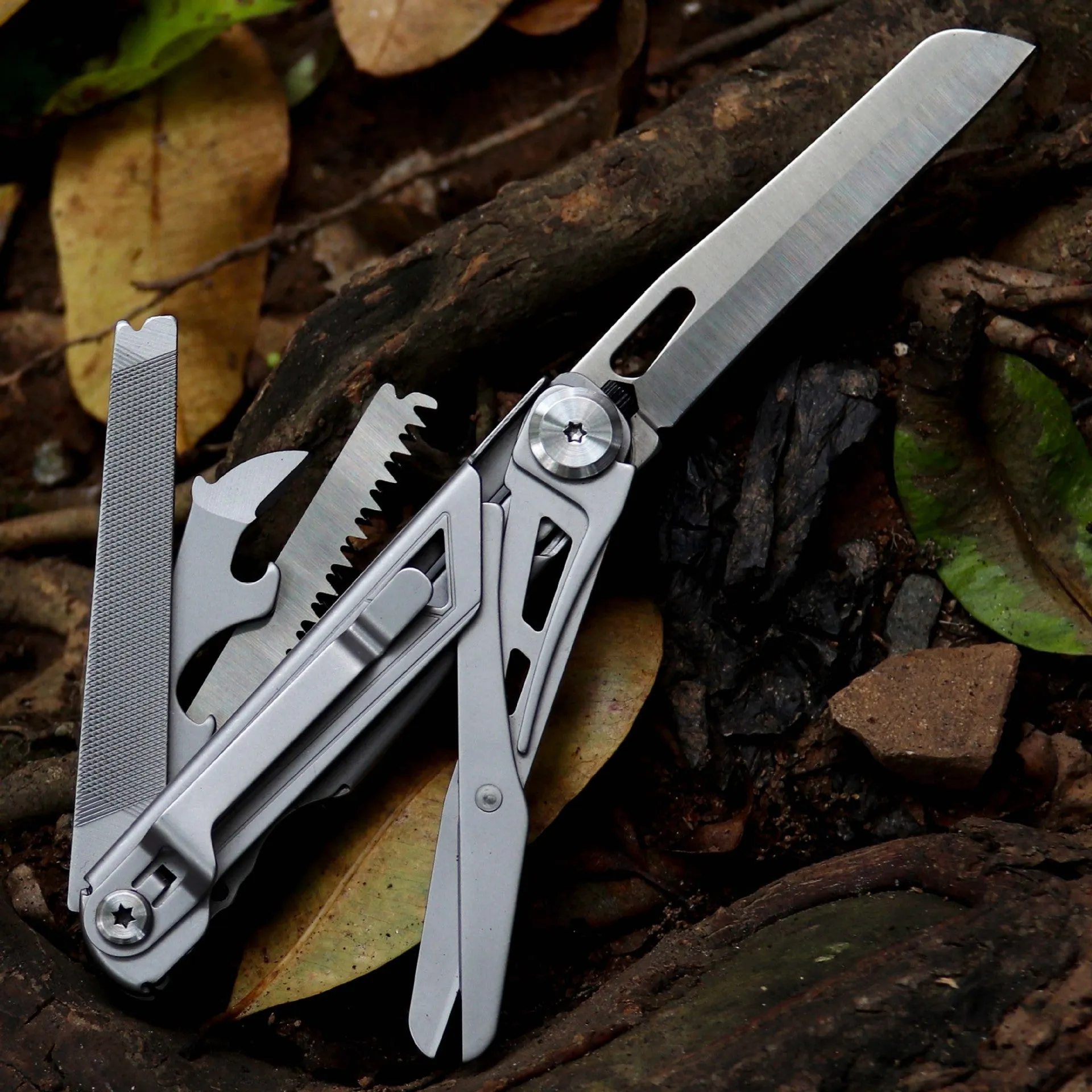 Pocket Multitool Knife 8-in-1 Stainless Steel Multitool Knife Saw Scissors Can&Bottle Opener Wire Stripper Glass Breake