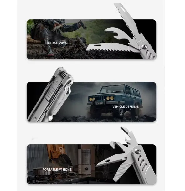 Pocket Multitool Knife 8-in-1 Stainless Steel Multitool Knife Saw Scissors Can&Bottle Opener Wire Stripper Glass Breake
