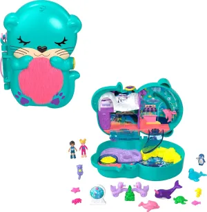 Polly Pocket Compact Playset, Otter Aquarium with 2 Micro Dolls & Accessories, Travel Toys with Surprise Reveals (Amazon Exclusive)