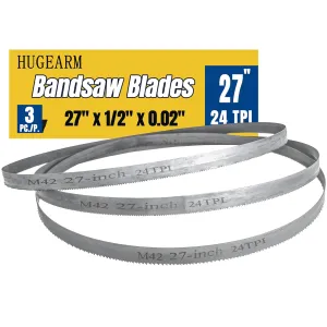 Portable Bandsaw Blades 27 Inch for Milwaukee M12 Sub-Compact, Band Saw Blades for Dewalt DCS377, Bi-Metal M42, 27" x 1/2" x 0.02", 24 TPI, 3 Pack