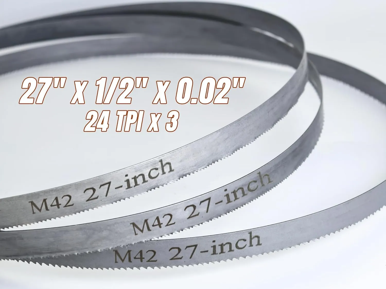 Portable Bandsaw Blades 27 Inch for Milwaukee M12 Sub-Compact, Band Saw Blades for Dewalt DCS377, Bi-Metal M42, 27" x 1/2" x 0.02", 24 TPI, 3 Pack