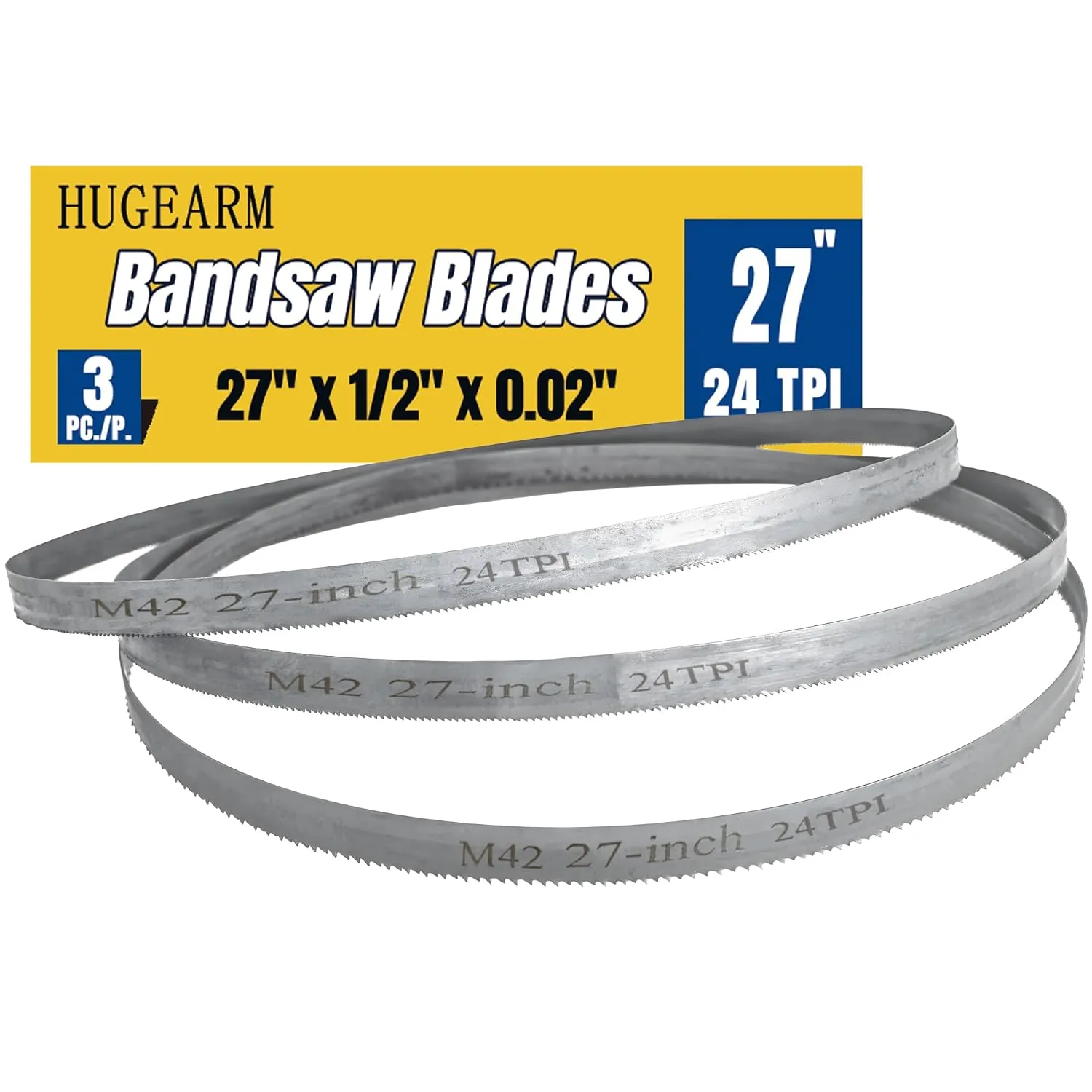 Portable Bandsaw Blades 27 Inch for Milwaukee M12 Sub-Compact, Band Saw Blades for Dewalt DCS377, Bi-Metal M42, 27" x 1/2" x 0.02", 24 TPI, 3 Pack