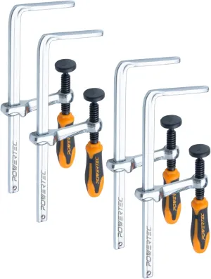 POWERTEC 4PK Quick Screw Guide Rail Clamp for MFT Table and Track Saw Guide Rail System, 7” Capacity x 2-3/8” Throat Depth, 400lbs Clamping Force (71409-P2)