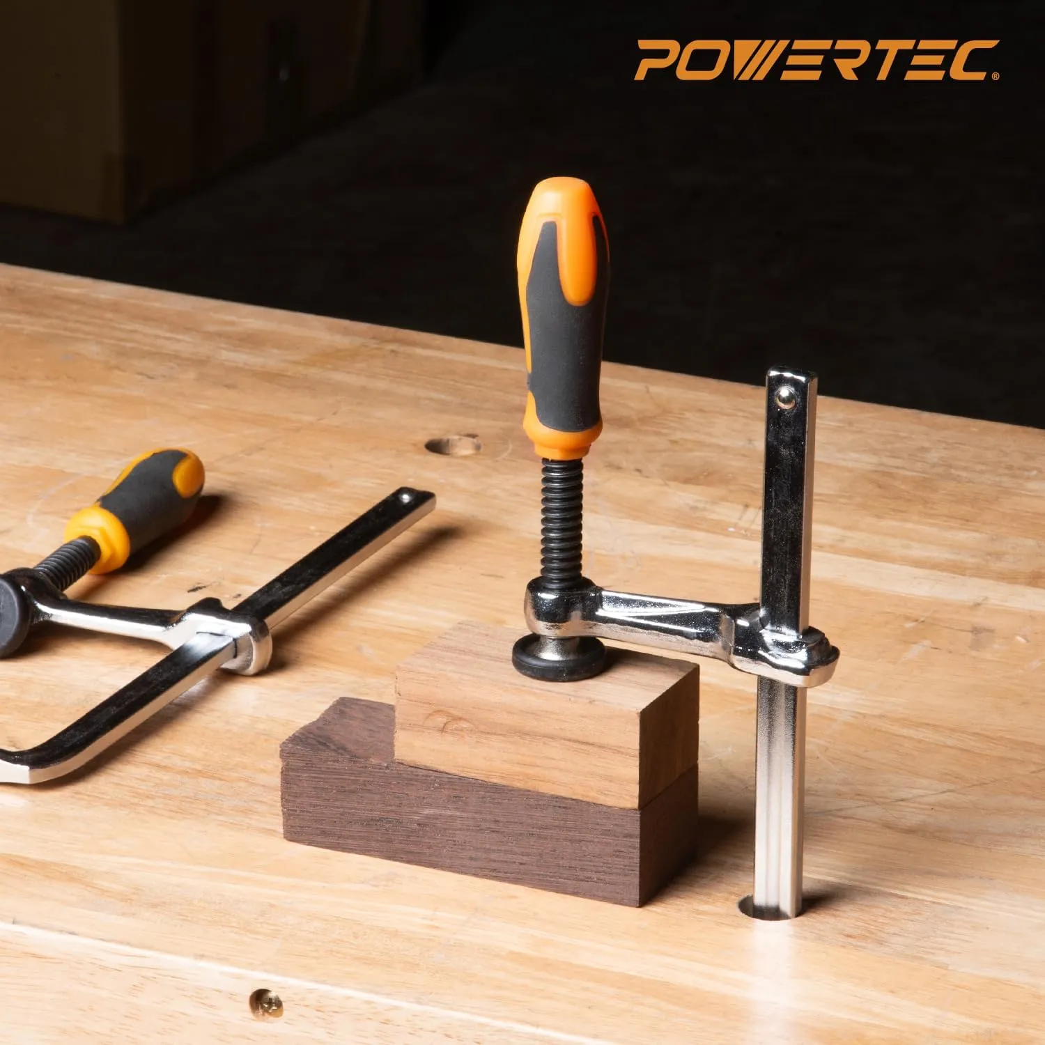 POWERTEC 71410 Quick Screw Guide Rail Clamp for MFT Table and Track Saw Guide Rail System, 5-3/8” Capacity x 2-3/8” Throat Depth, 400lbs Clamping Force, 2 Pack