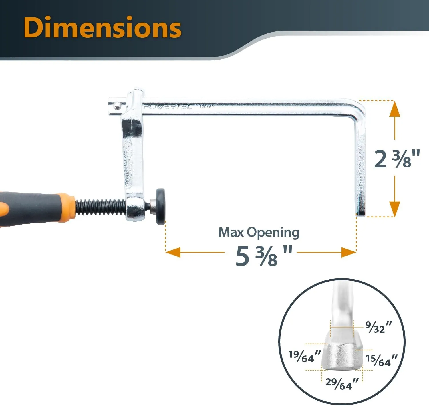 POWERTEC 71410 Quick Screw Guide Rail Clamp for MFT Table and Track Saw Guide Rail System, 5-3/8” Capacity x 2-3/8” Throat Depth, 400lbs Clamping Force, 2 Pack