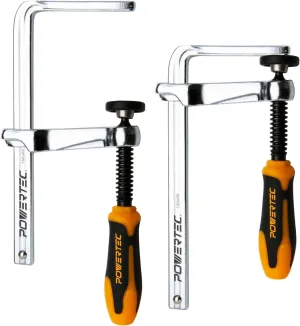 POWERTEC 71410 Quick Screw Guide Rail Clamp for MFT Table and Track Saw Guide Rail System, 5-3/8” Capacity x 2-3/8” Throat Depth, 400lbs Clamping Force, 2 Pack