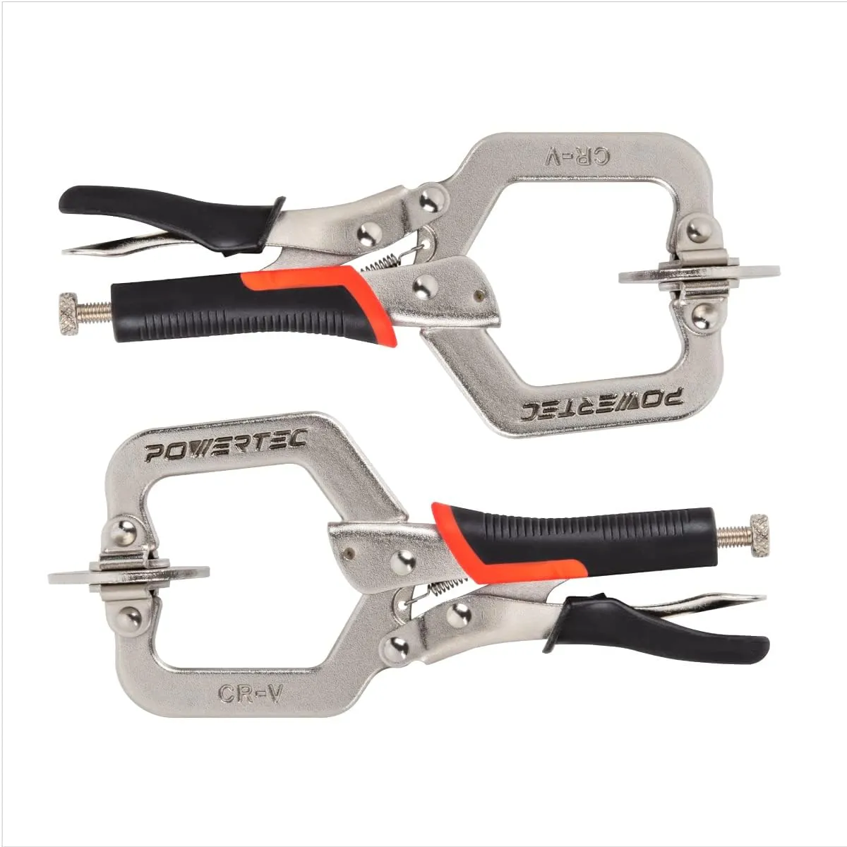 POWERTEC 71641 2-Inch, Face Clamps, C-Clamp with Ergonomic Grip and Adjustable Swivel Pads for Woodworking, Pocket Hole Joinery - 2PK, Black